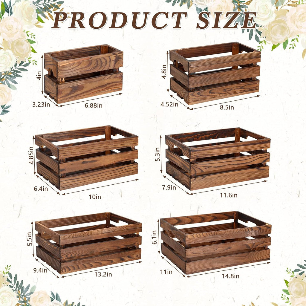 6 Pack Vintage Brown Nesting Wood Crates With Handles