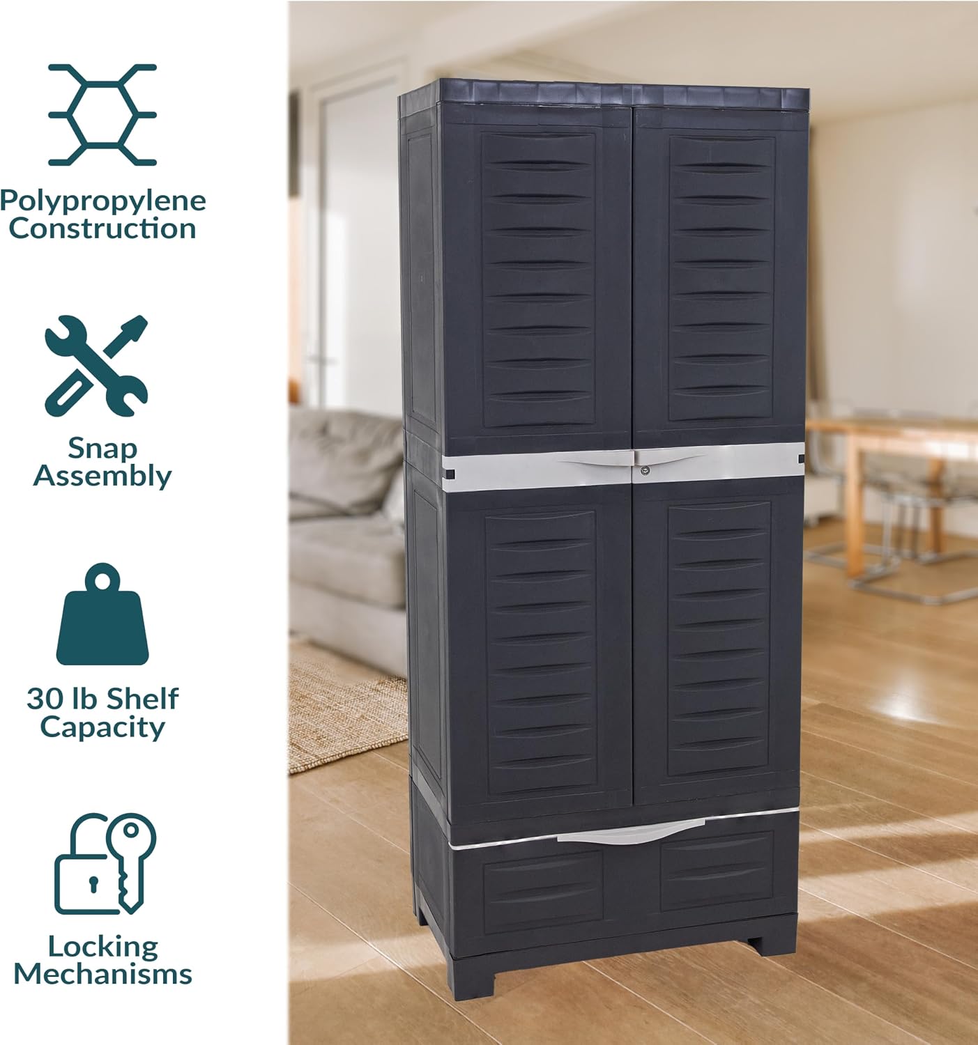 Lockable Resin Tall Utility Storage Cabinet Adjustable Shelves