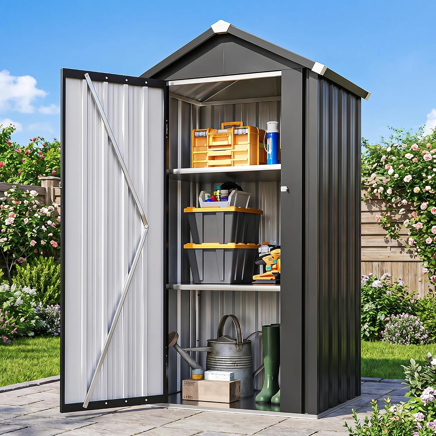 Weatherproof Vertical Metal Shed Adjustable Storage Shelves
