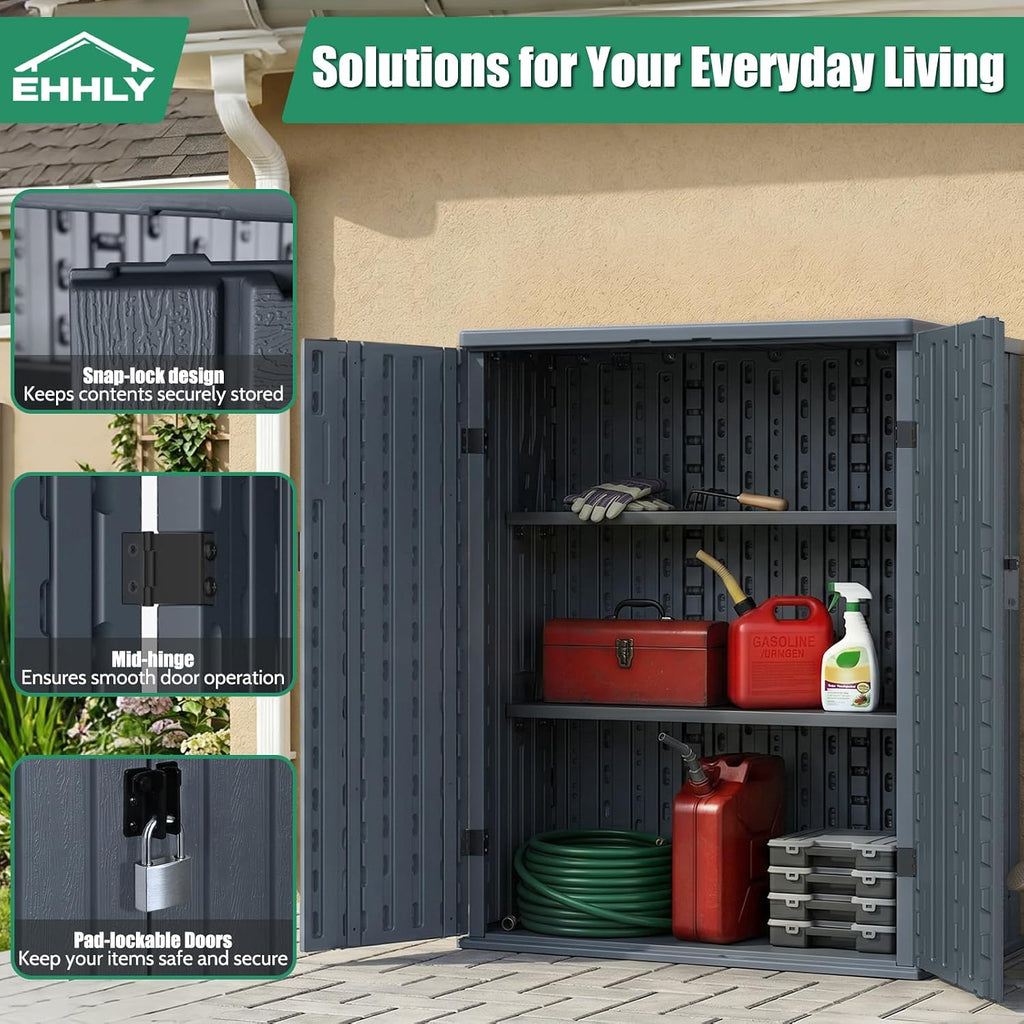 Sage Grey Weatherproof Lockable Storage Cabinet Adjustable Shelves