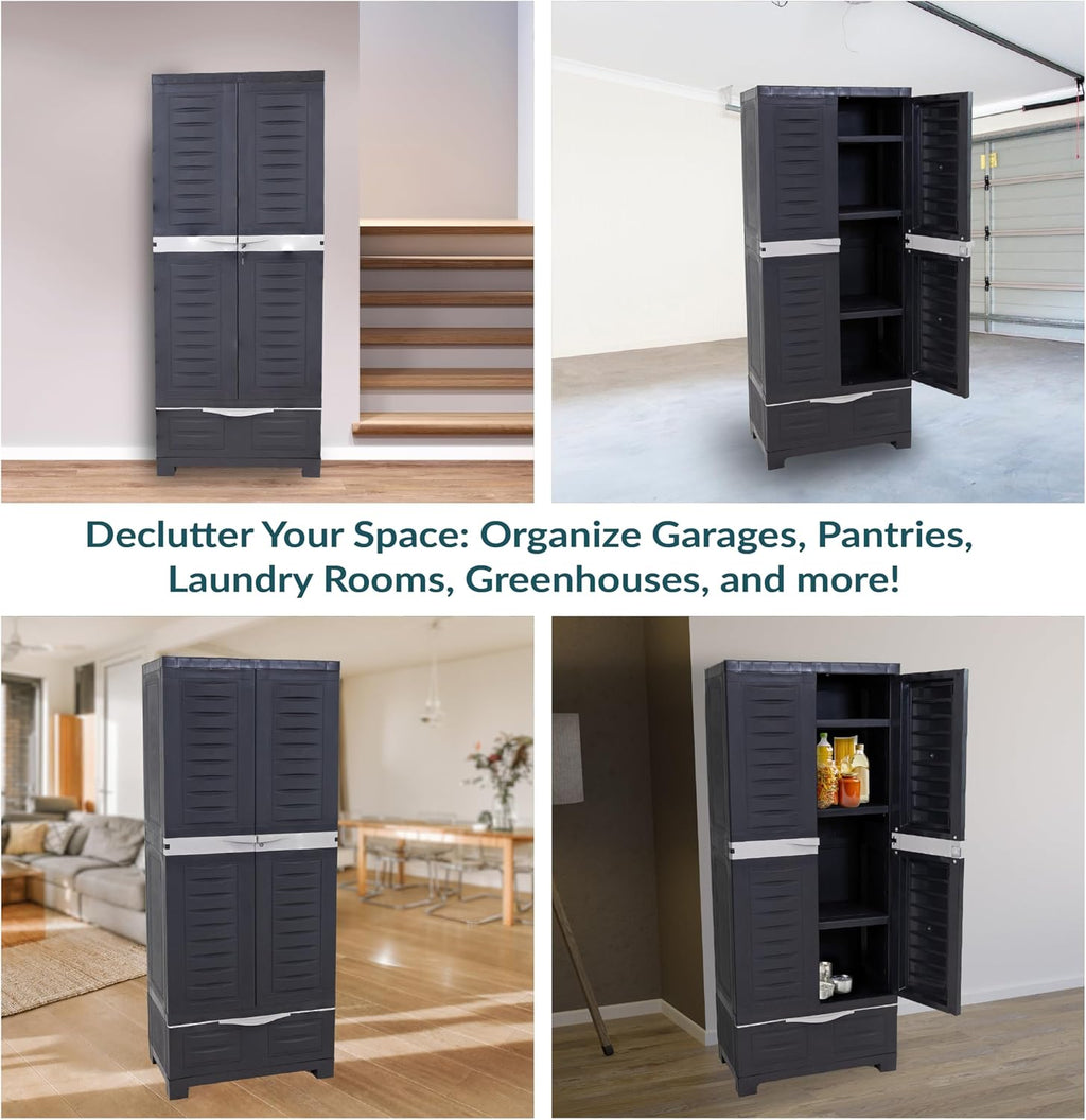 Lockable Resin Tall Utility Storage Cabinet Adjustable Shelves
