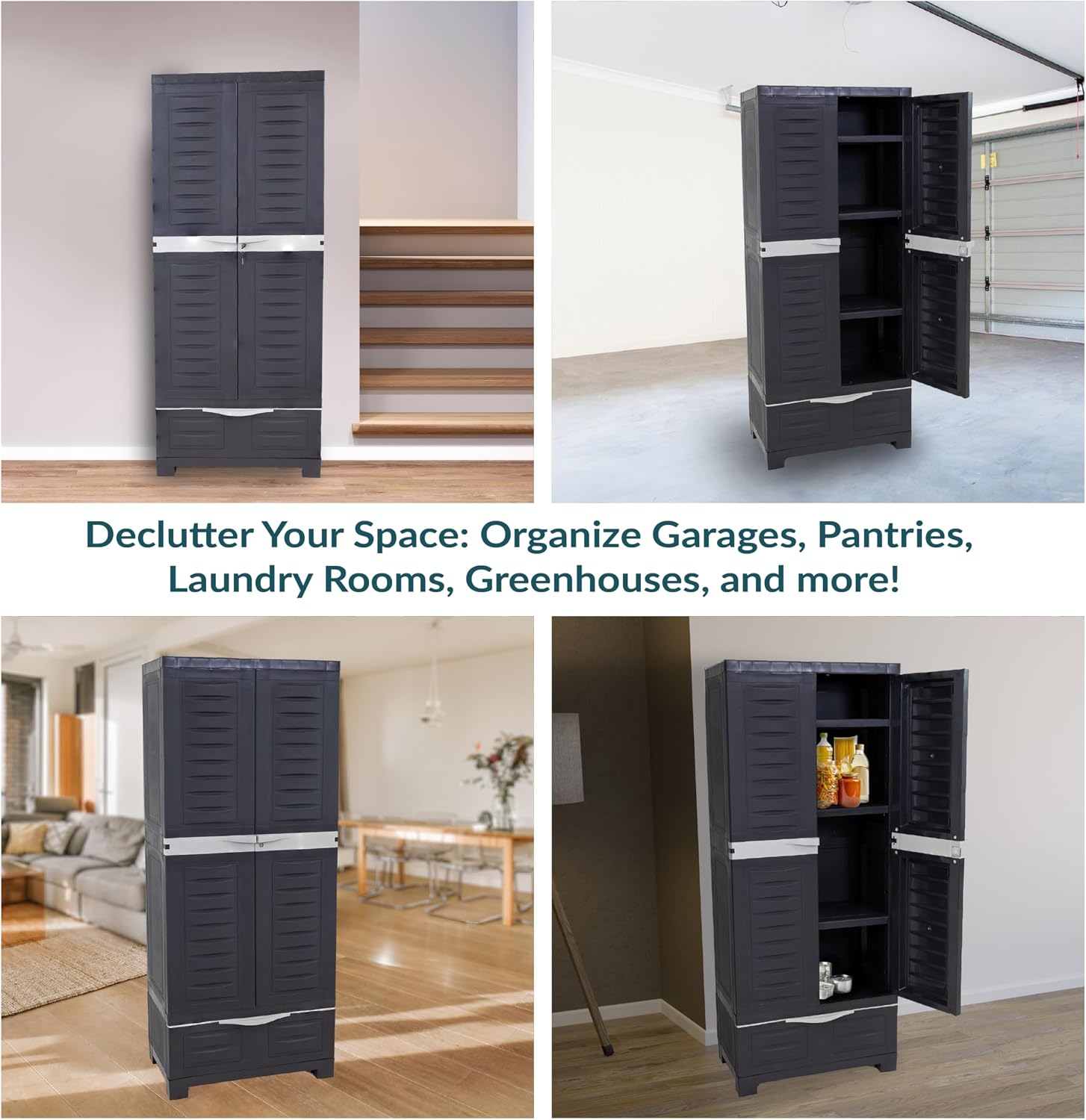 Lockable Resin Tall Utility Storage Cabinet Adjustable Shelves