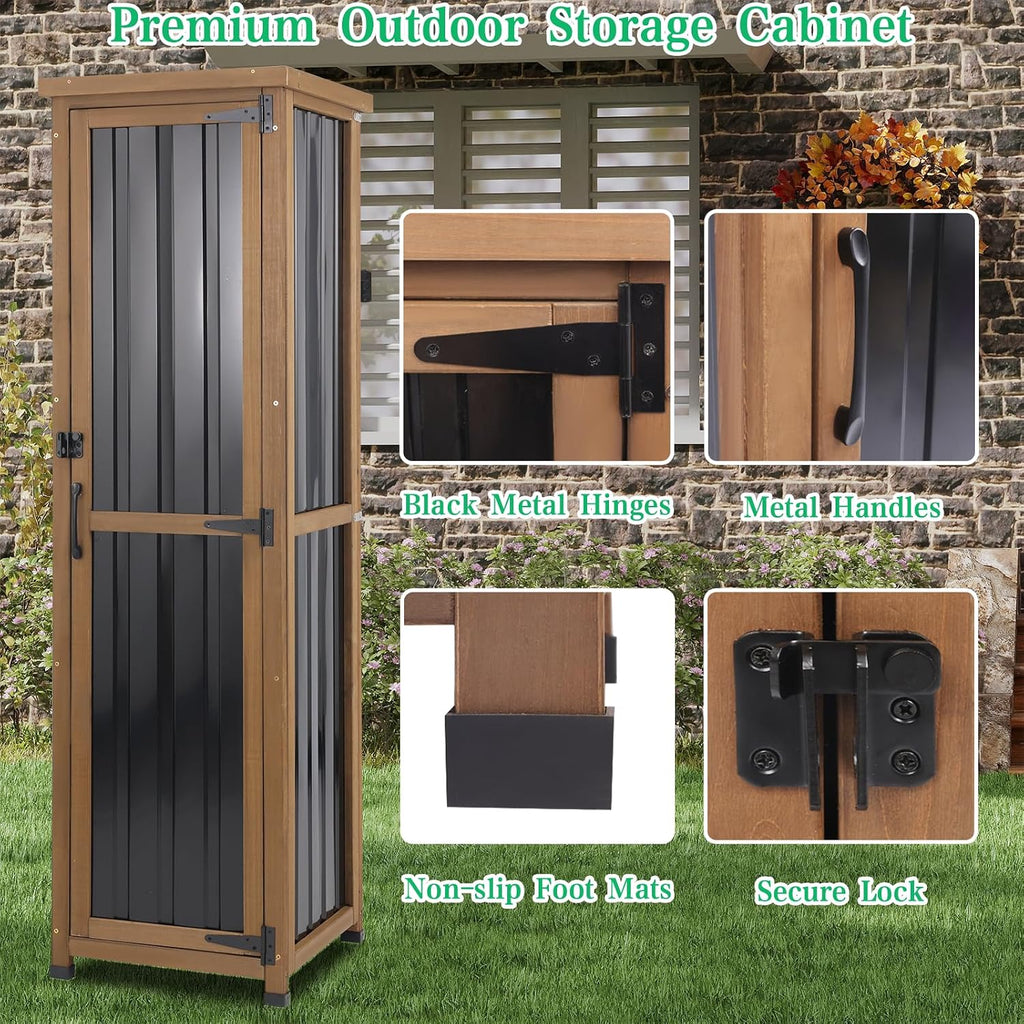 Weatherproof Wooden Outdoor Storage Bench Metal Top Shelves