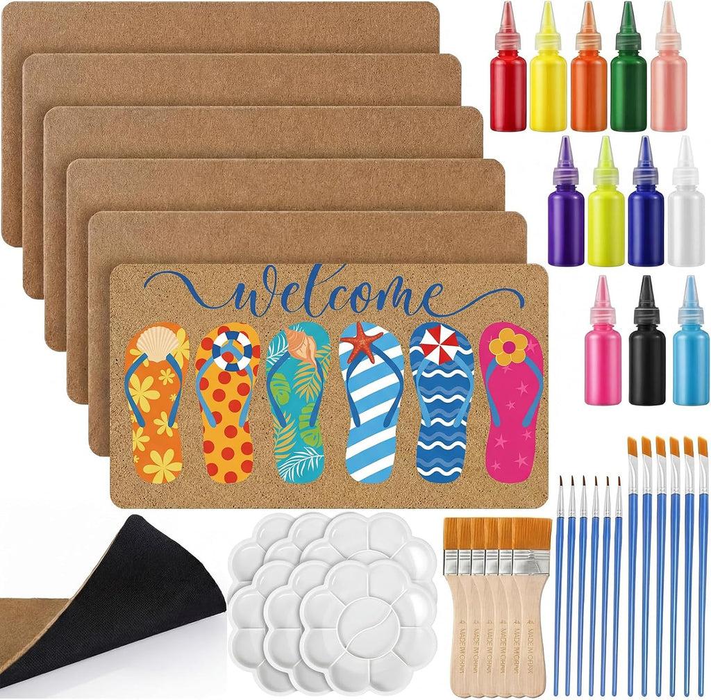 6 Pack Blank Coir Doormat DIY Painting Kit Non Slip