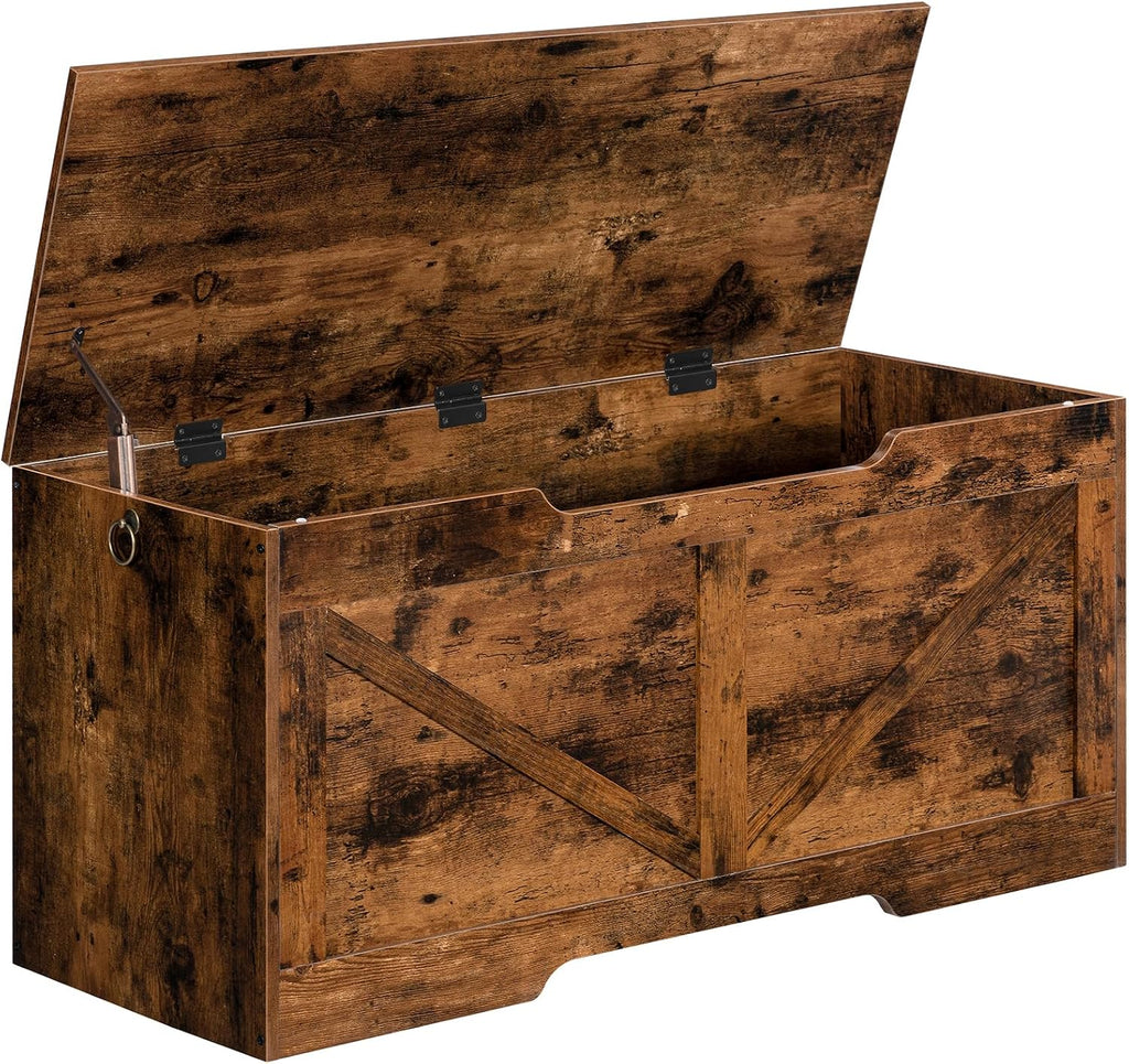 Rustic Brown 39.4in Storage Bench Safety Hinge Toy Chest