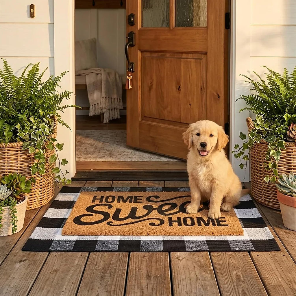 2 Pack Buffalo Plaid Coir Home Sweet Home Doormat