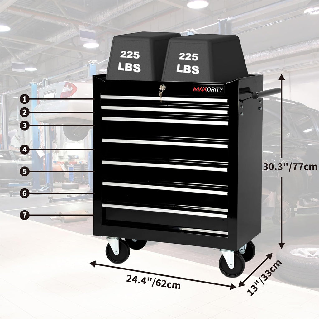 Black Rolling 7-Drawer Lockable Heavy Duty Tool Chest Cart