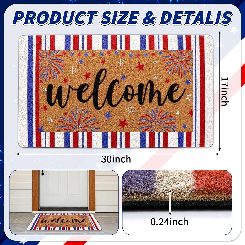 17x30 Patriotic Red White Blue Coir Welcome Doormat