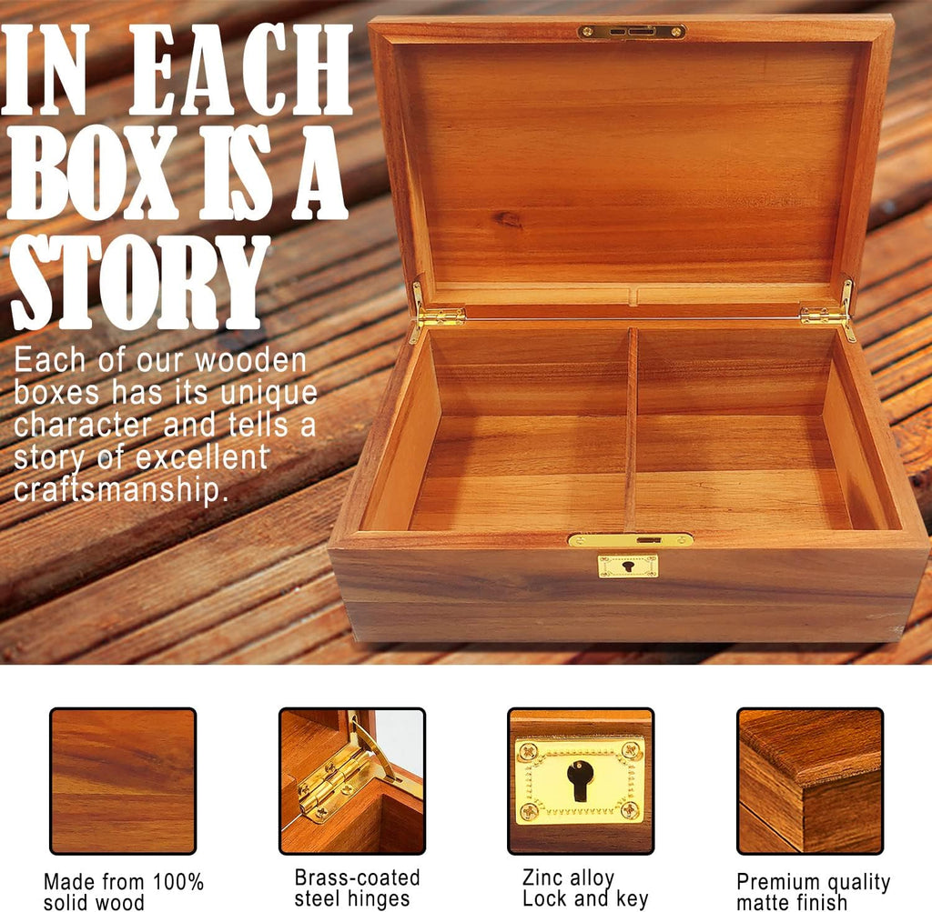 Acacia Wood Keepsake Storage Box Lock Key Hinged Lid