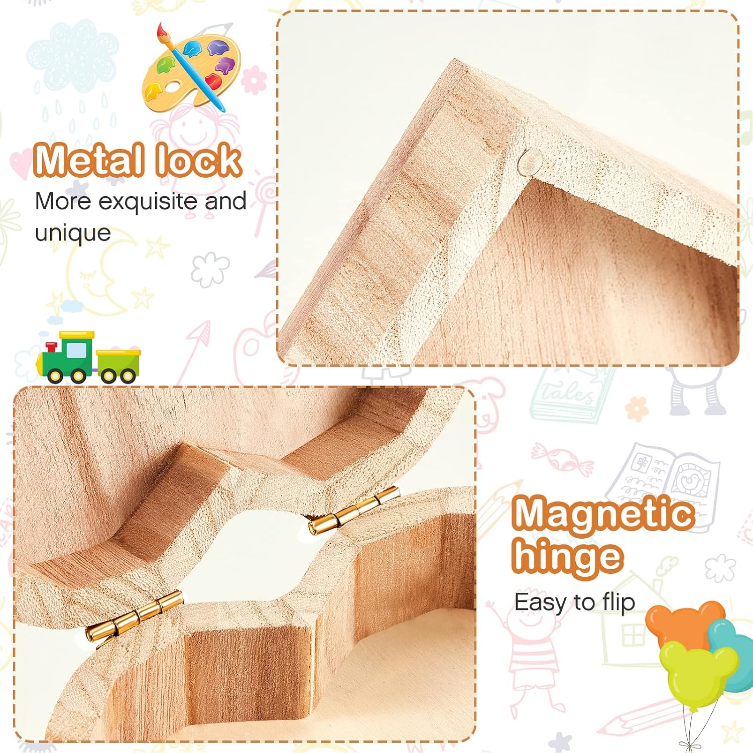 Unfinished Pine Heart Wooden Boxes DIY Craft Storage Set