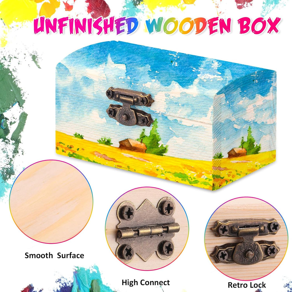 48 Pack Unfinished Wooden Treasure Boxes With Paintbrushes