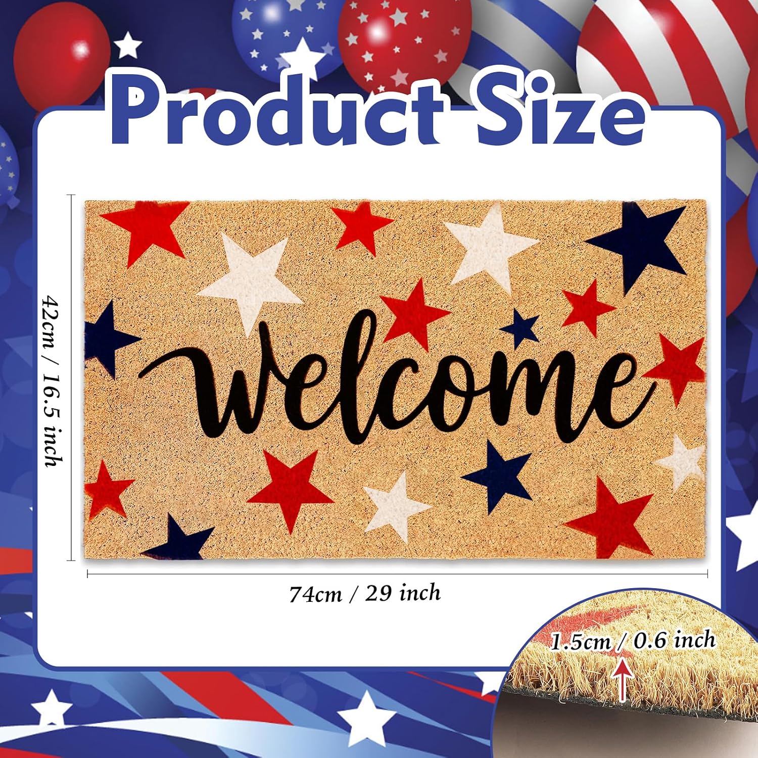 29.5x16.5 Patriotic Coir Star Non Slip Welcome Doormat
