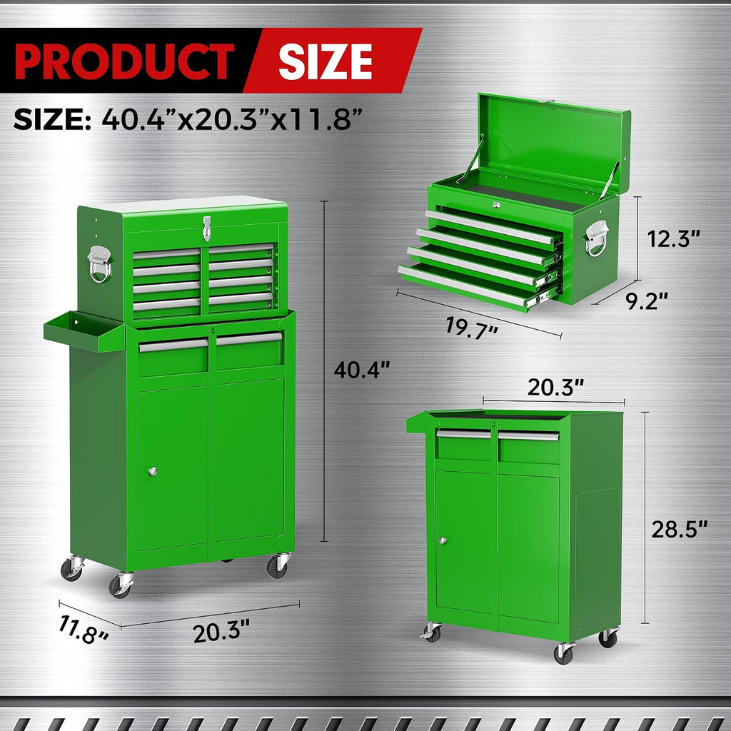 Green 5-Drawer Rolling Steel Tool Cabinet Lockable Wheels