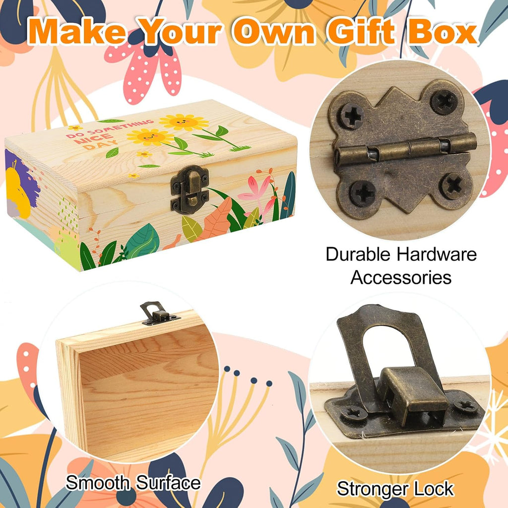 12 Pack Unfinished Wood Jewelry Box Hinged Lid DIY Craft