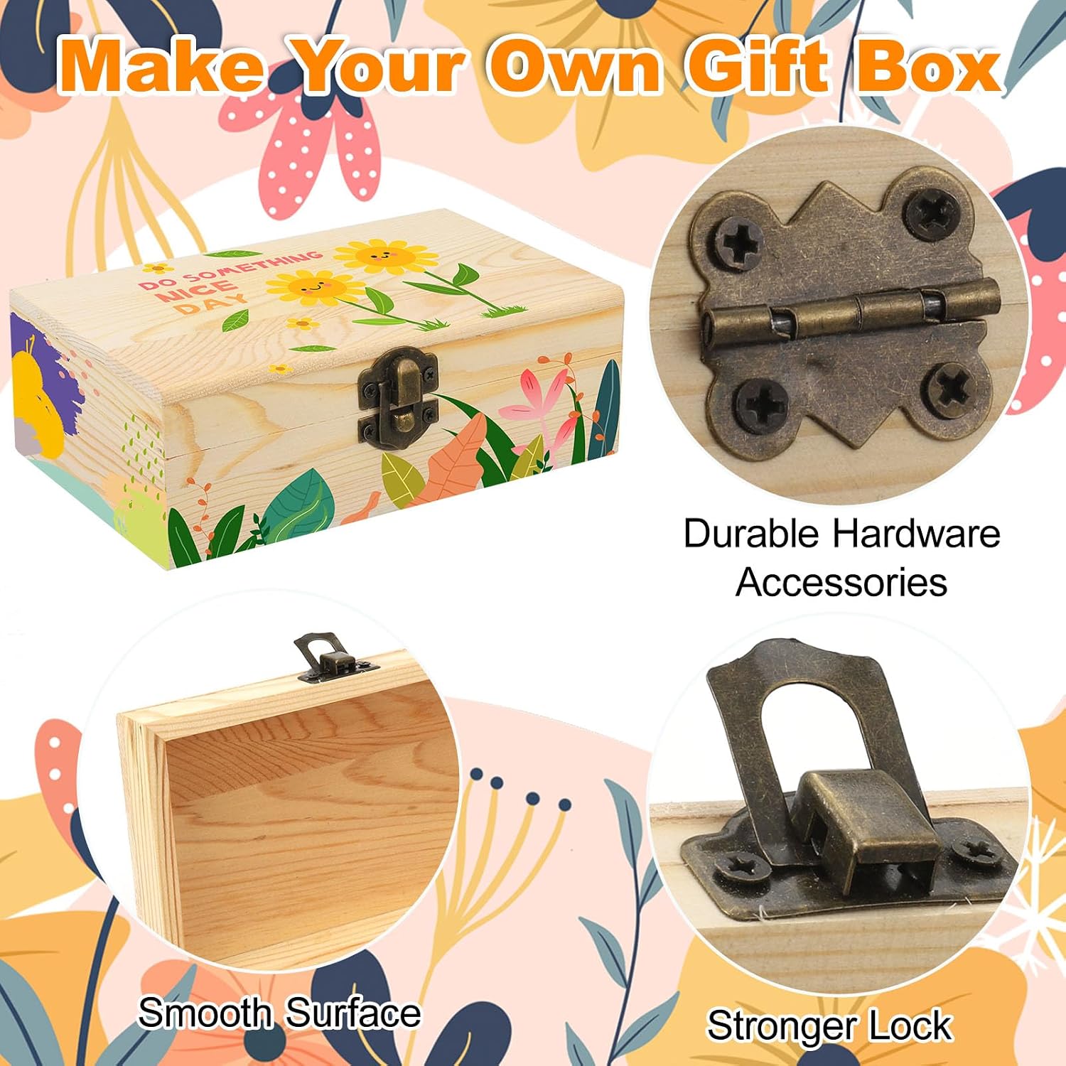 12 Pack Unfinished Wood Jewelry Box Hinged Lid DIY Craft