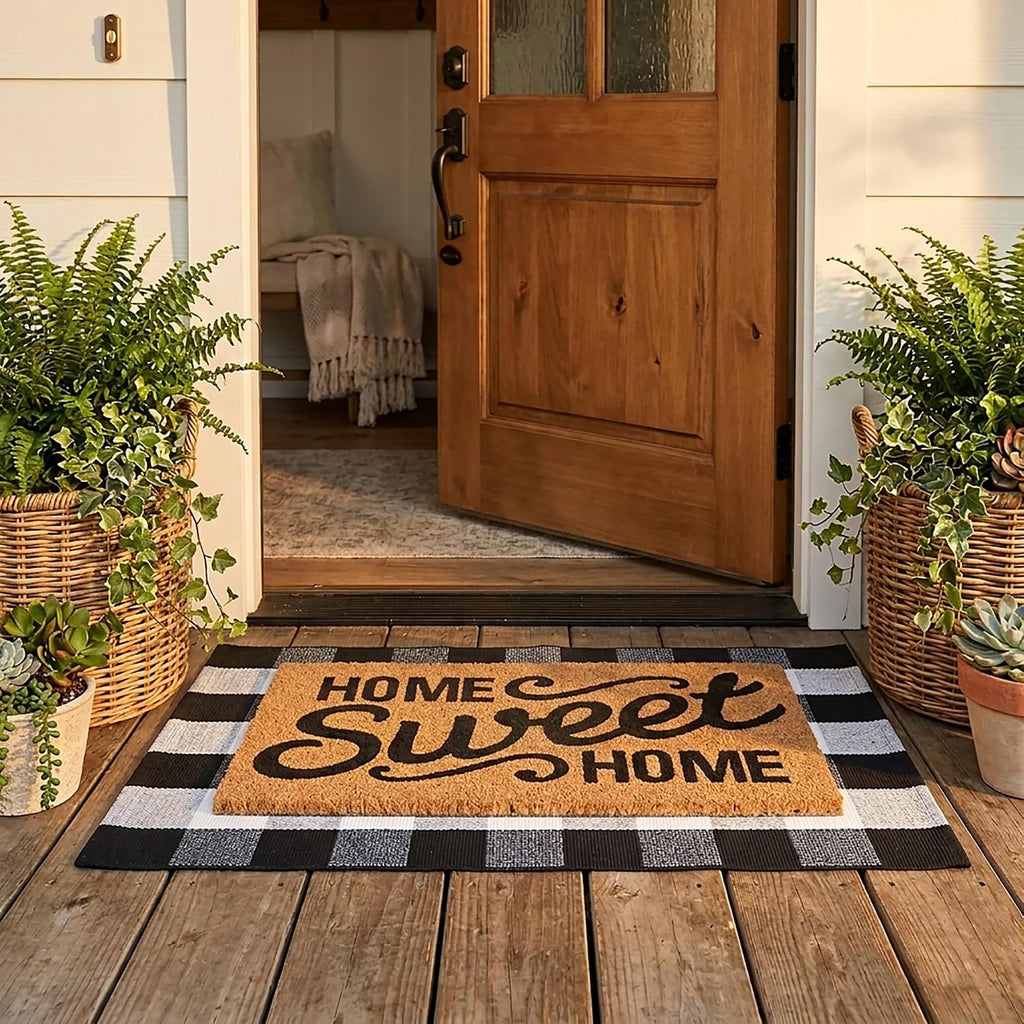 2 Pack Buffalo Plaid Coir Home Sweet Home Doormat