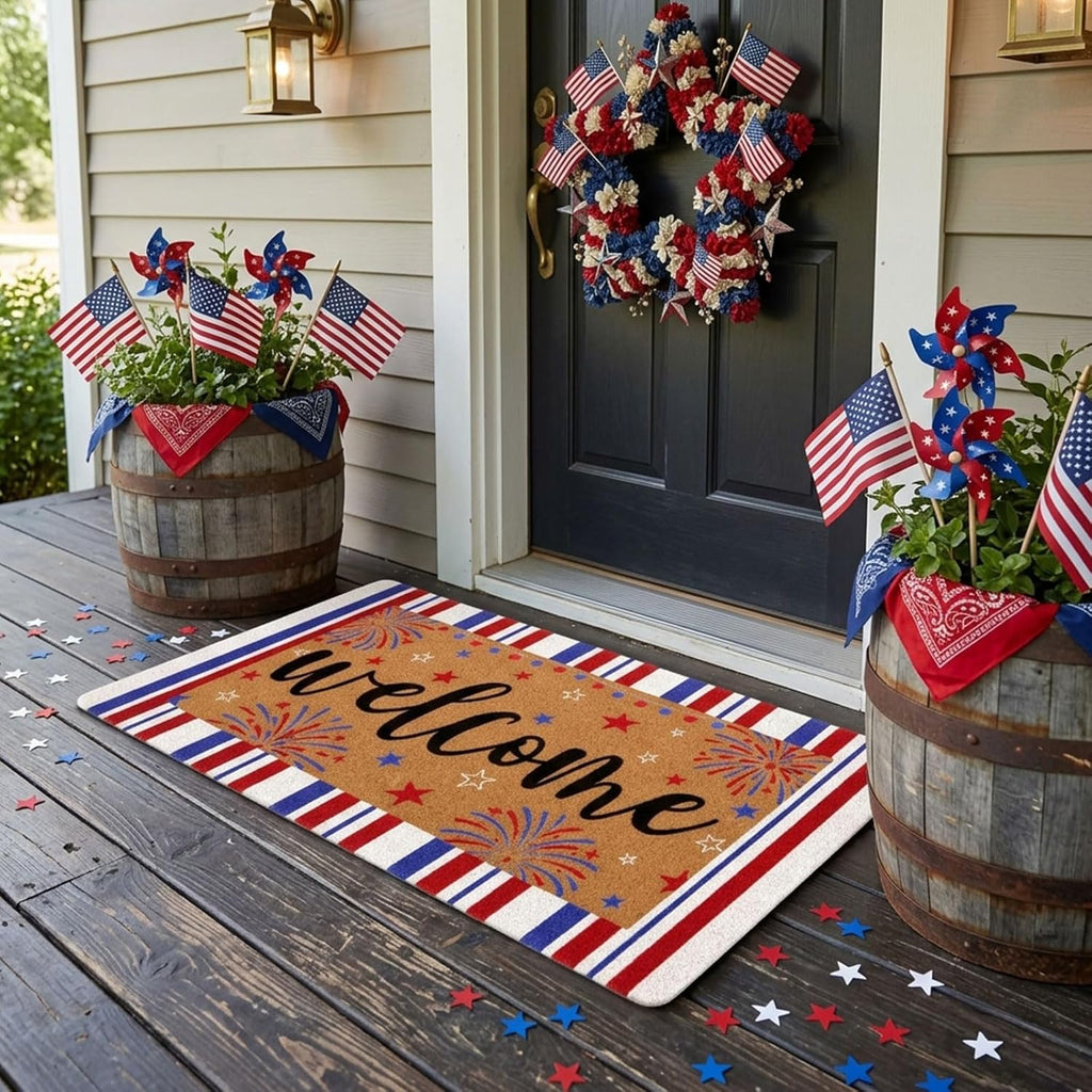 17x30 Patriotic Red White Blue Coir Welcome Doormat