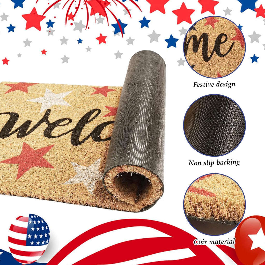 29.5x16.5 Patriotic Coir Star Non Slip Welcome Doormat