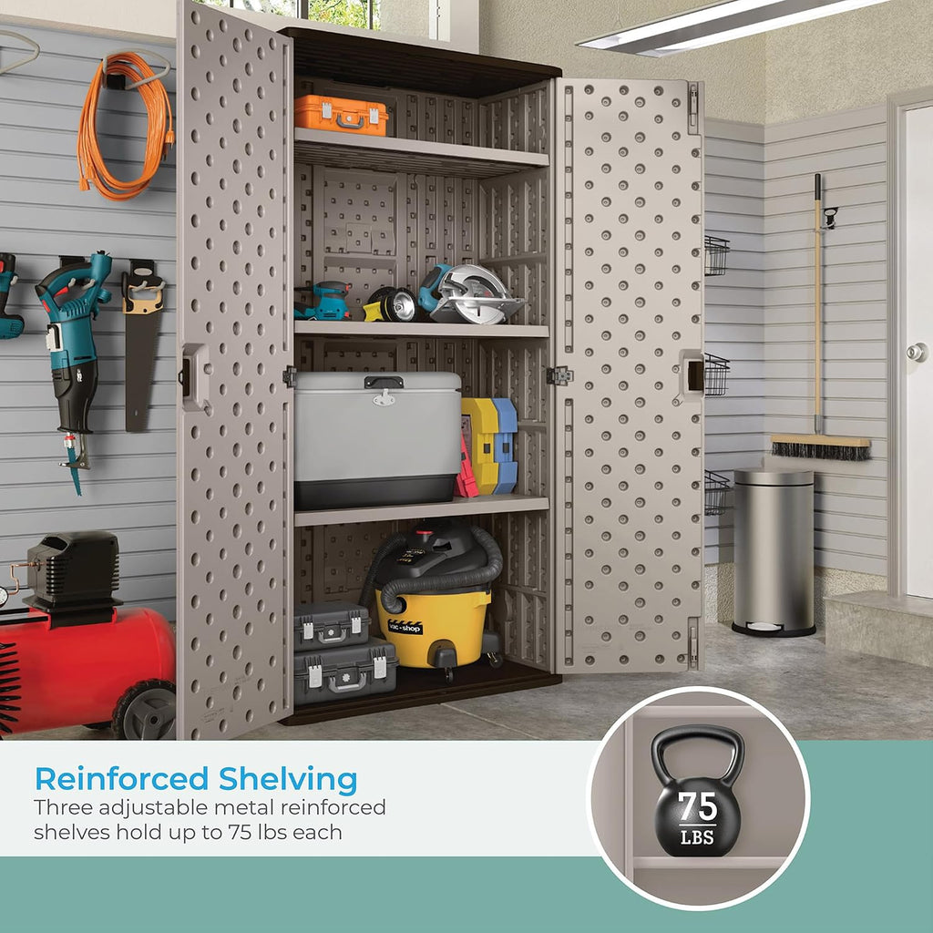Lockable Resin Tall Cabinet Garage Outdoor Tool Storage