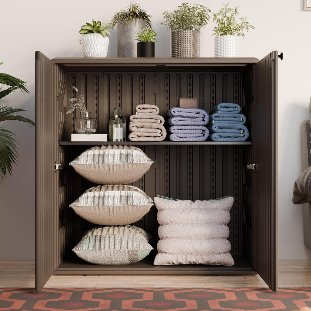 Brown Waterproof Plastic Cabinet Indoor Outdoor Storage Shelf