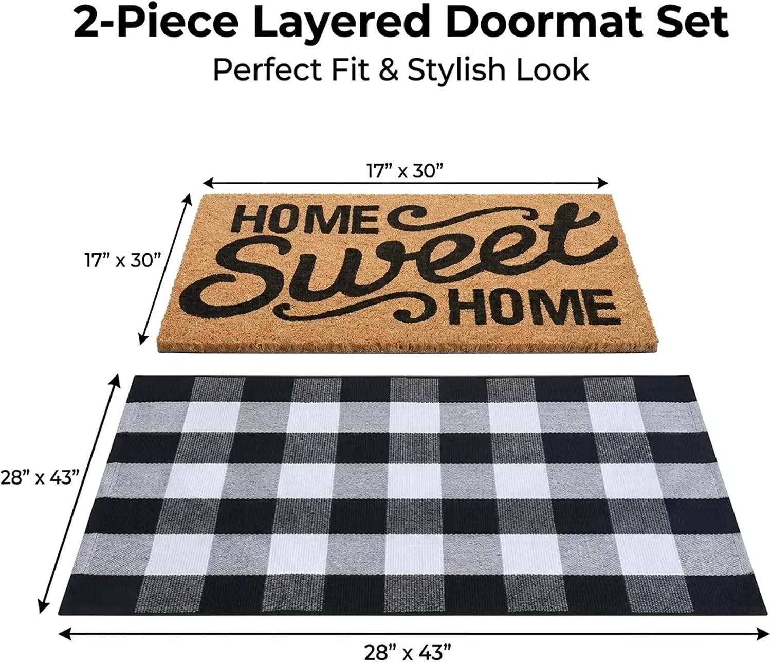 2 Pack Buffalo Plaid Coir Home Sweet Home Doormat