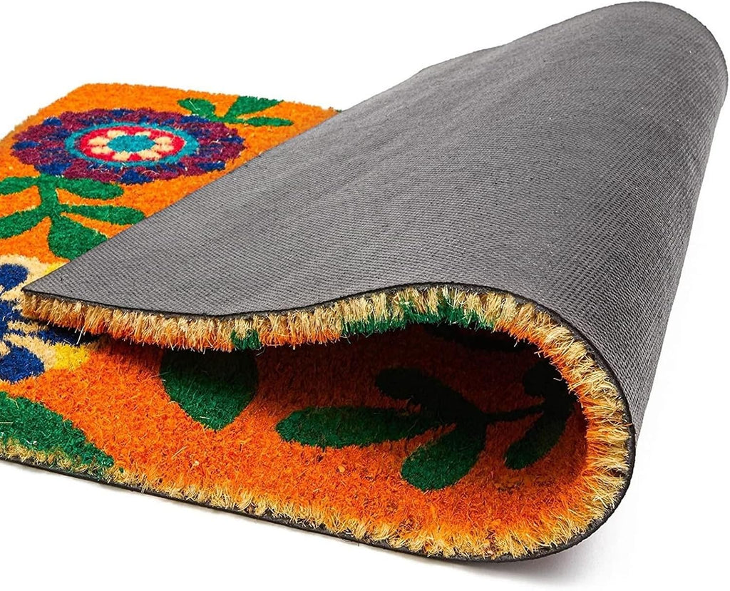 17x30 Floral Coir Doormat PVC Back Outdoor Welcome Mat