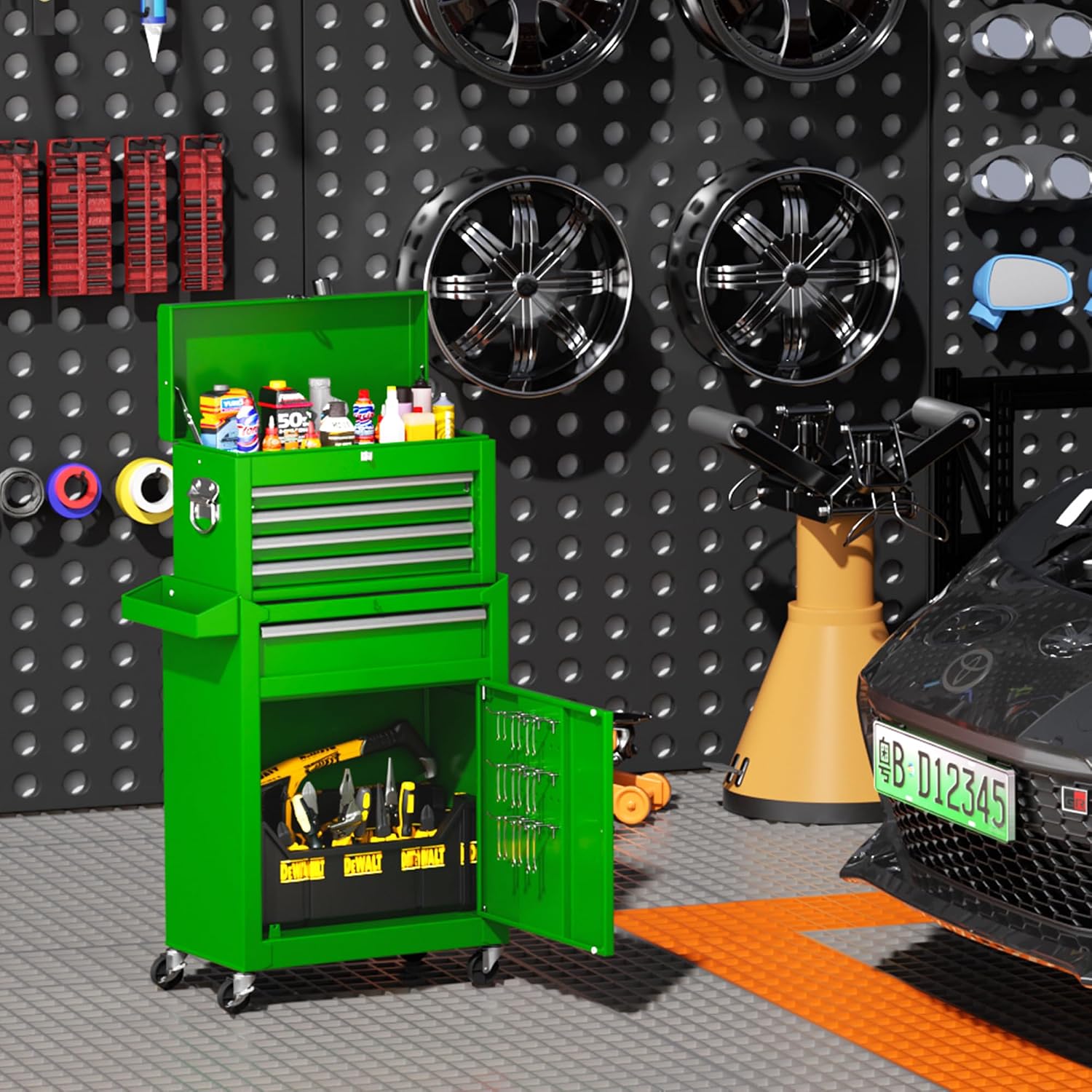 Green 5-Drawer Rolling Steel Tool Cabinet Lockable Wheels