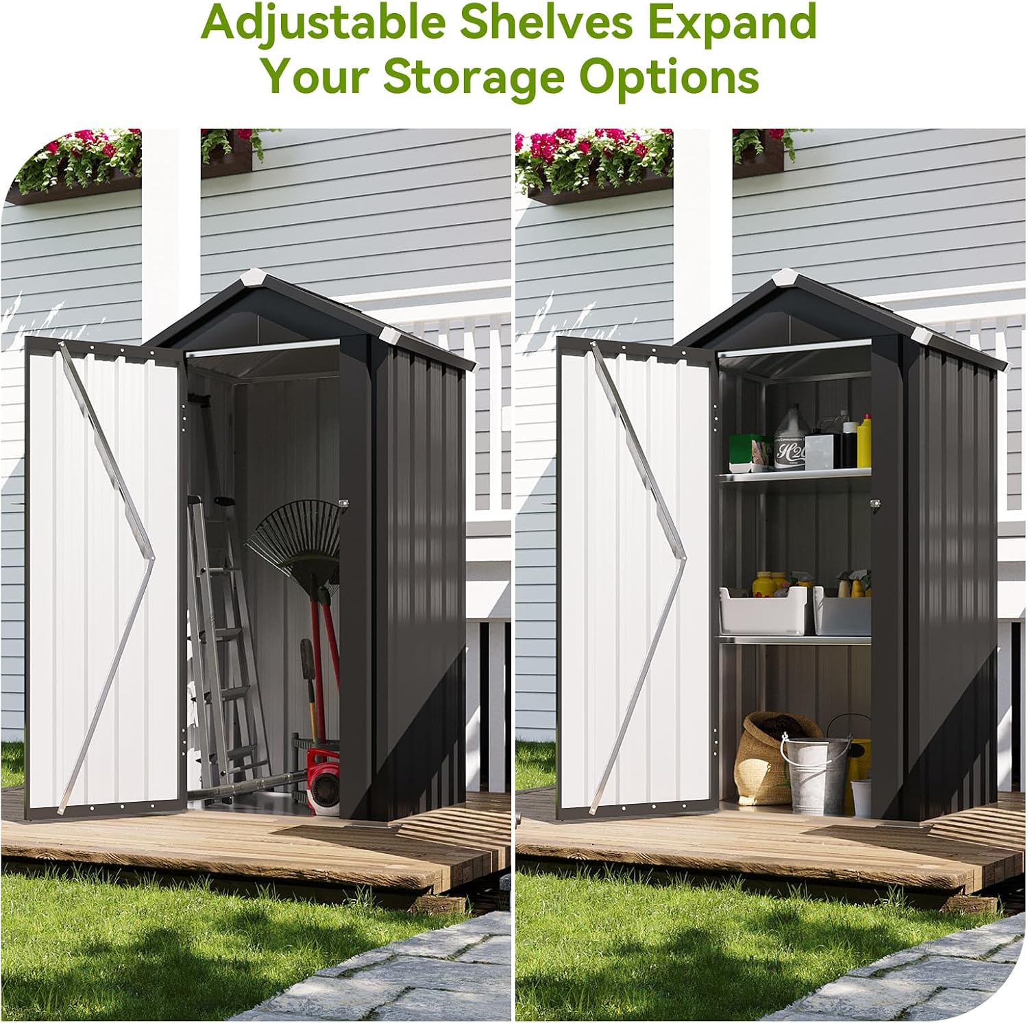Weatherproof Vertical Metal Shed Adjustable Storage Shelves