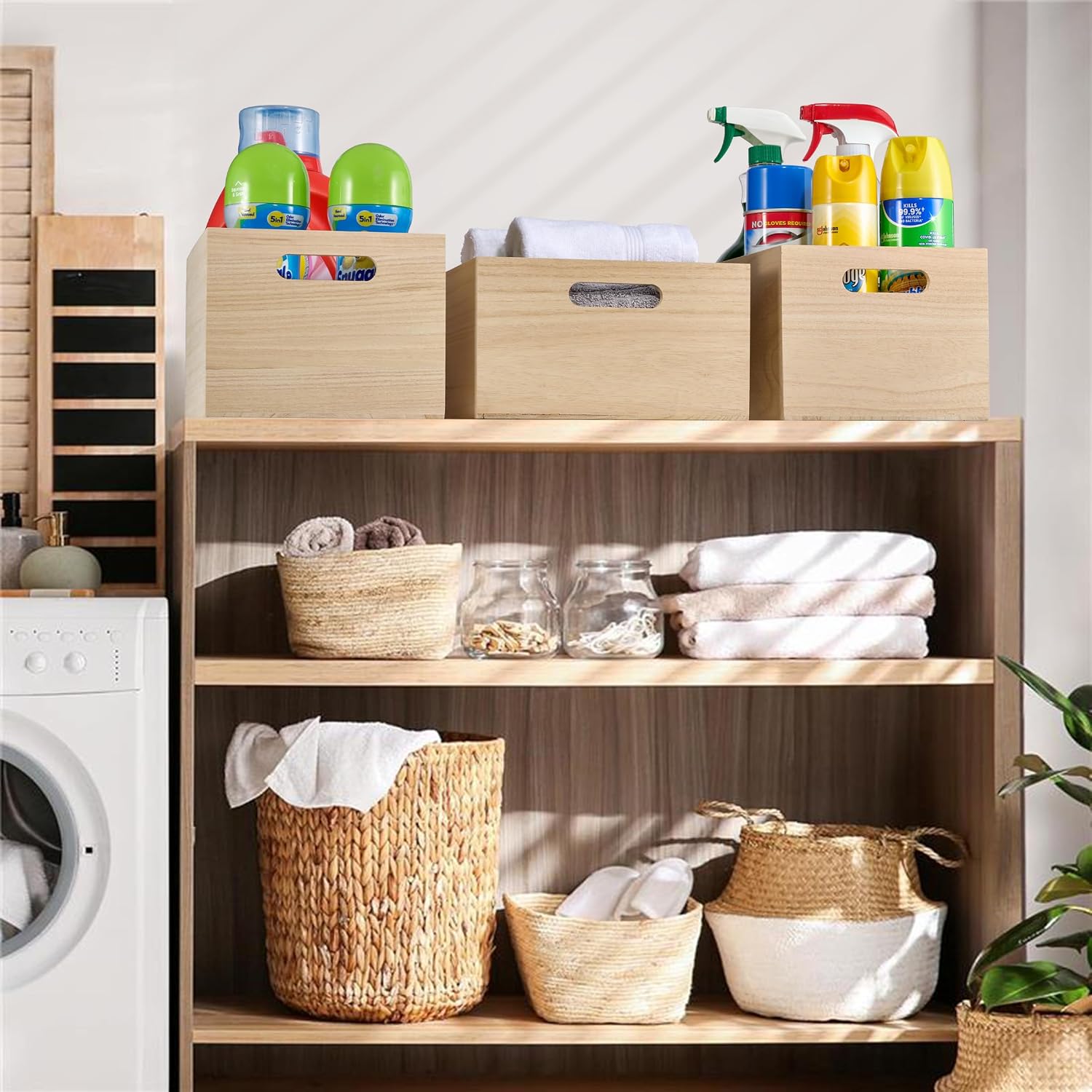 4 Pack Unfinished Wood Crates Multi-Purpose Storage Organizer