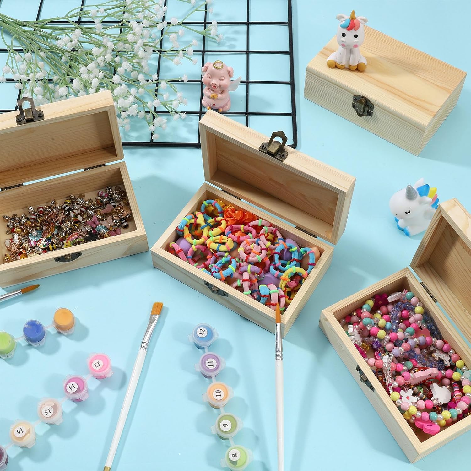 12 Pack Unfinished Wood Jewelry Box Hinged Lid DIY Craft