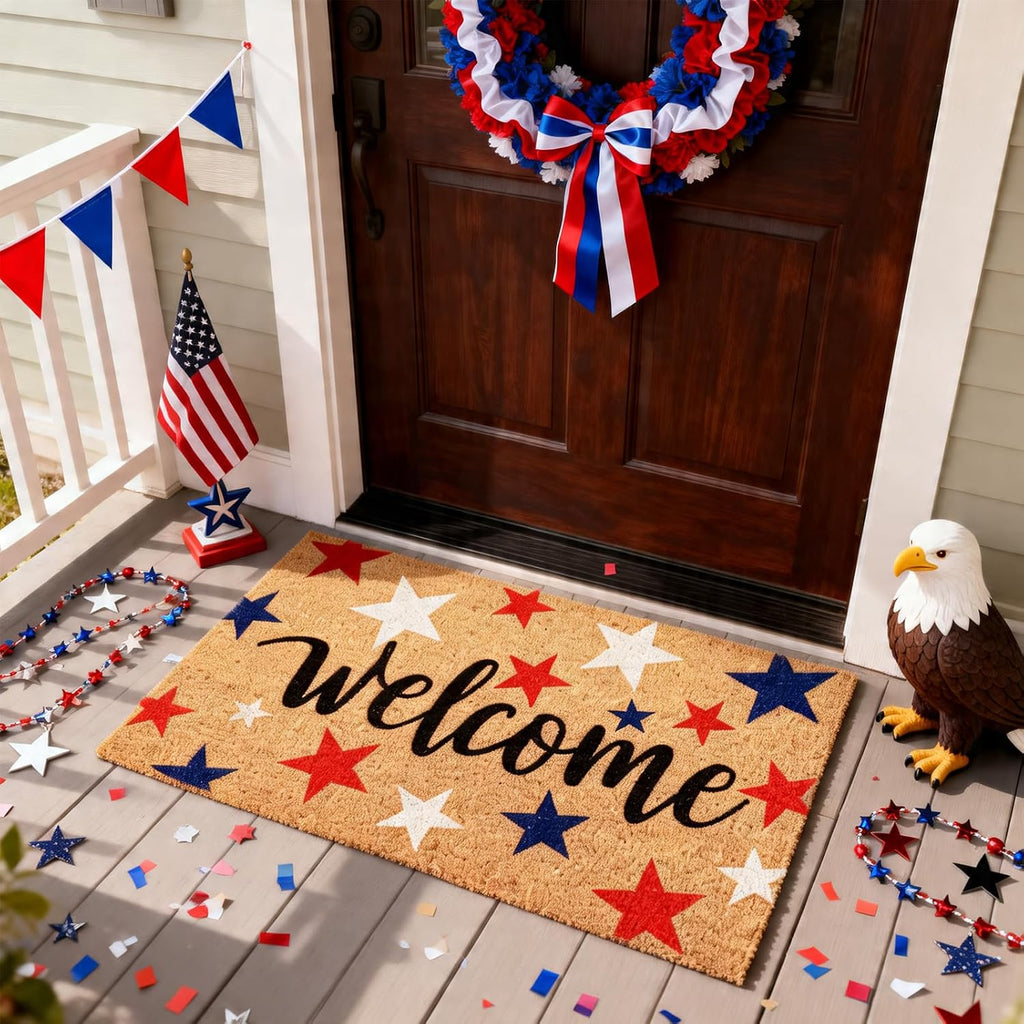 29.5x16.5 Patriotic Coir Star Non Slip Welcome Doormat