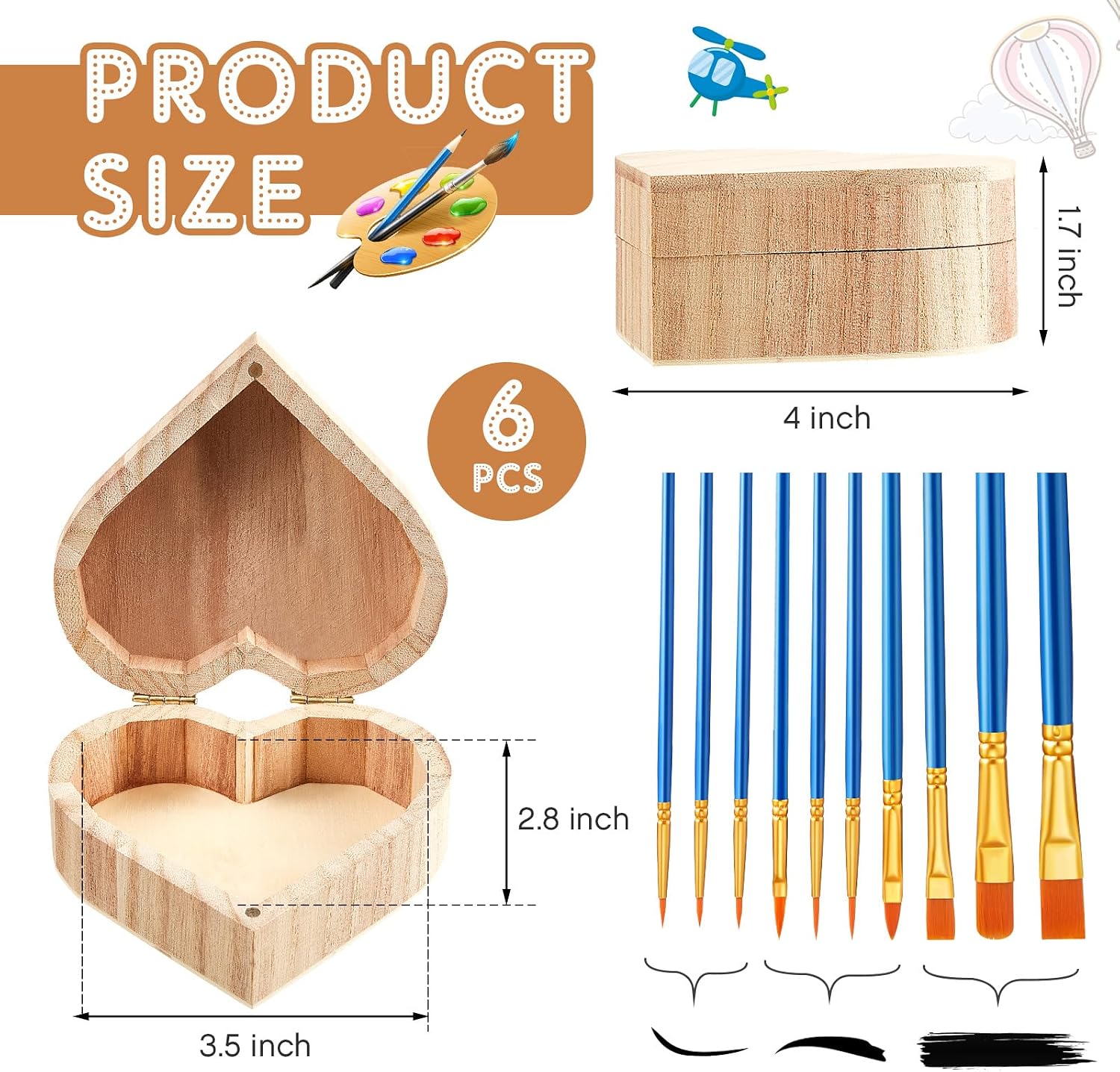 Unfinished Pine Heart Wooden Boxes DIY Craft Storage Set
