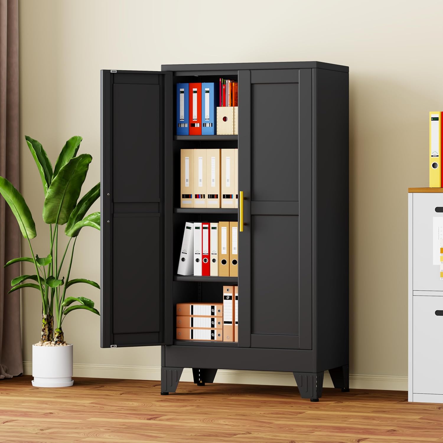 Black Steel Storage Cabinet Multi-Scene Adjustable Shelves