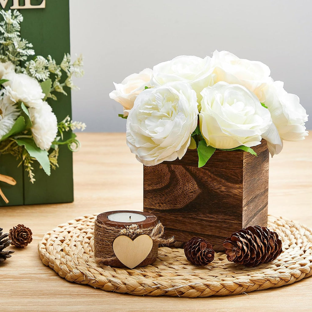 12 Pack Rustic Wood Cube Planter Box Plastic Liner