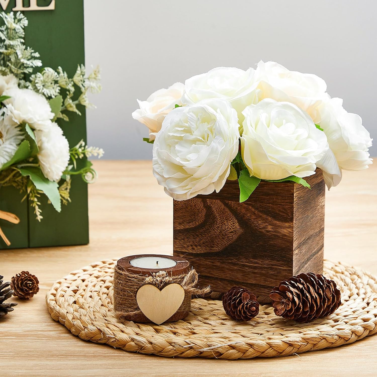 12 Pack Rustic Wood Cube Planter Box Plastic Liner