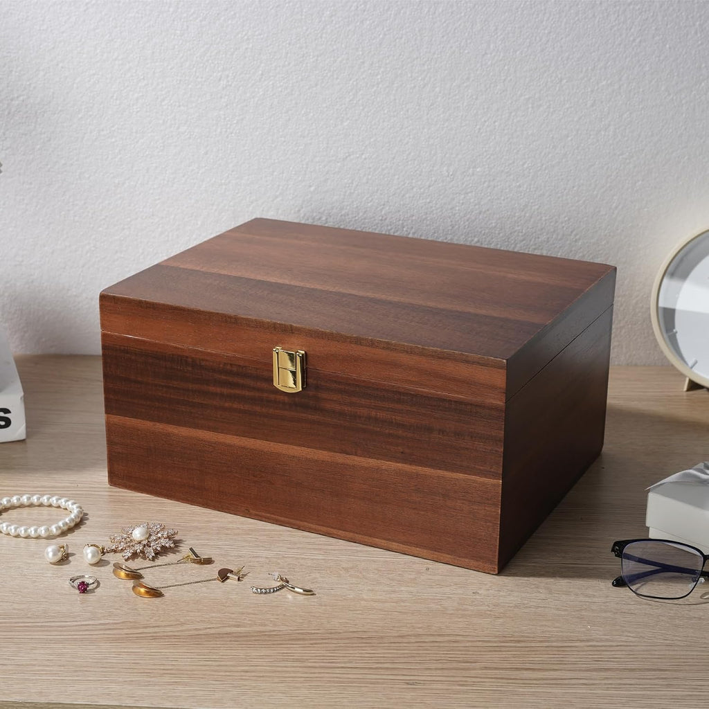 Brown Wooden Keepsake Box Lid Memory Storage Container