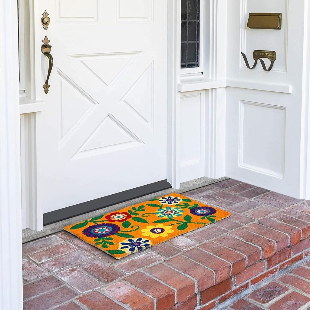 17x30 Floral Coir Doormat PVC Back Outdoor Welcome Mat