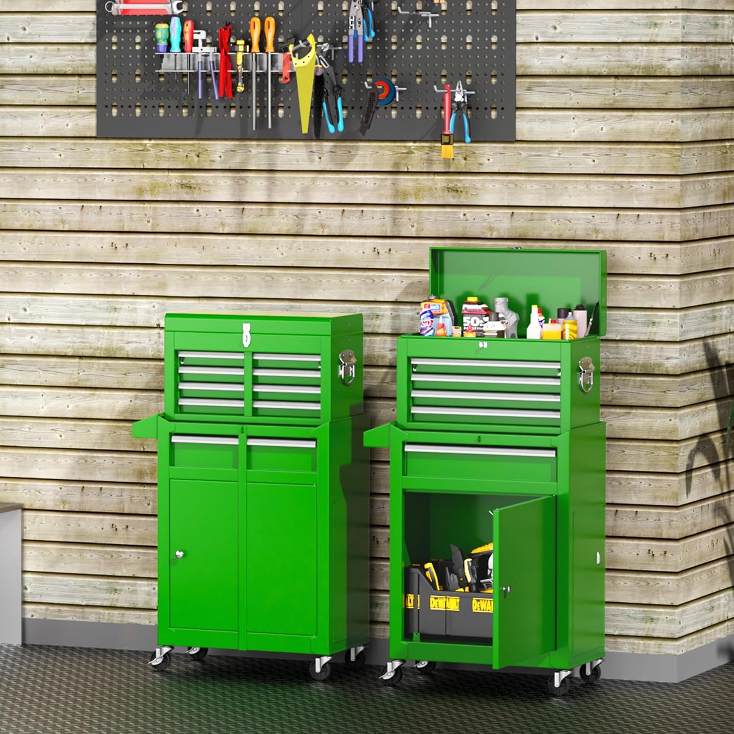 Green 5-Drawer Rolling Steel Tool Cabinet Lockable Wheels