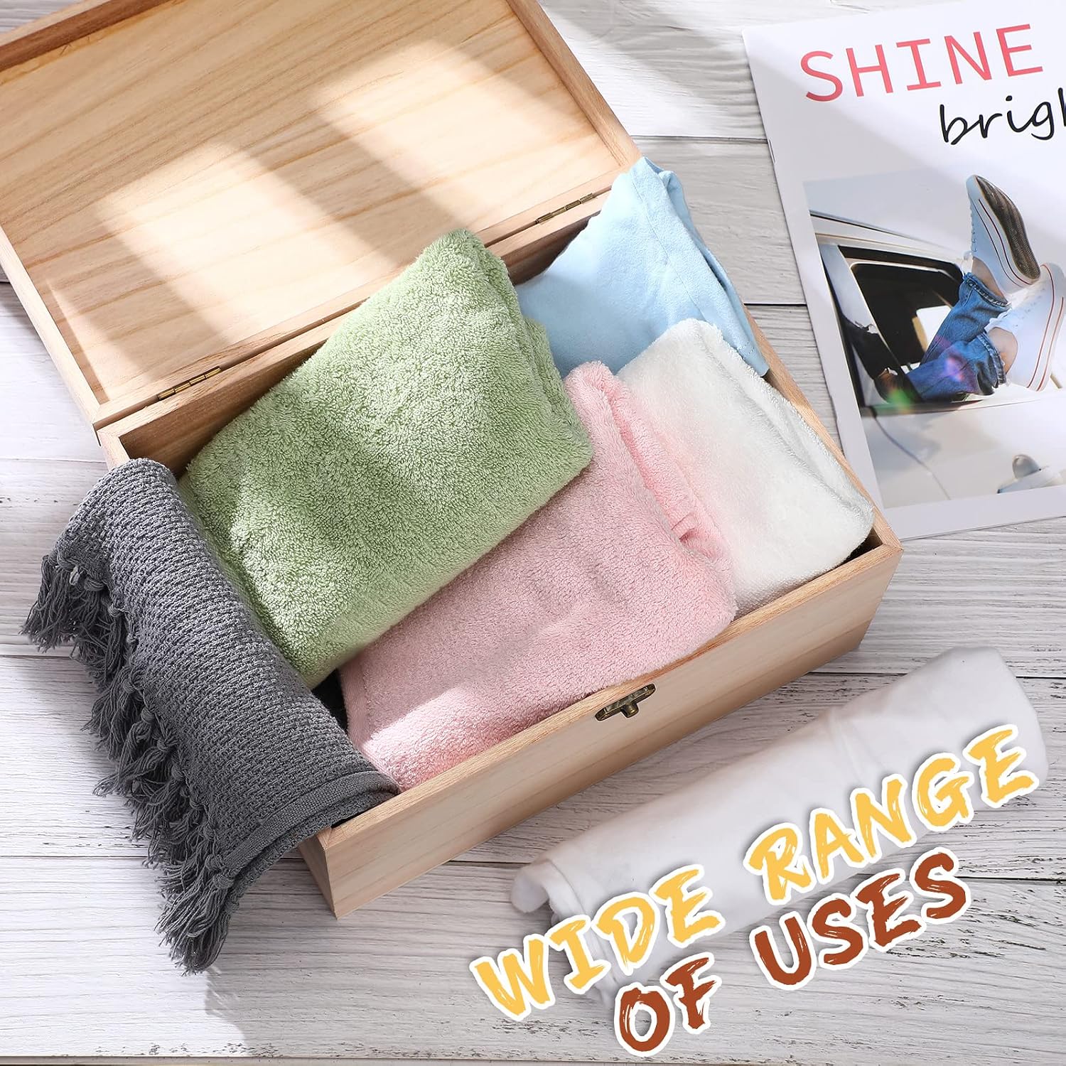 2 Pack Unfinished Wood Storage Box Hinged Lid Clasp