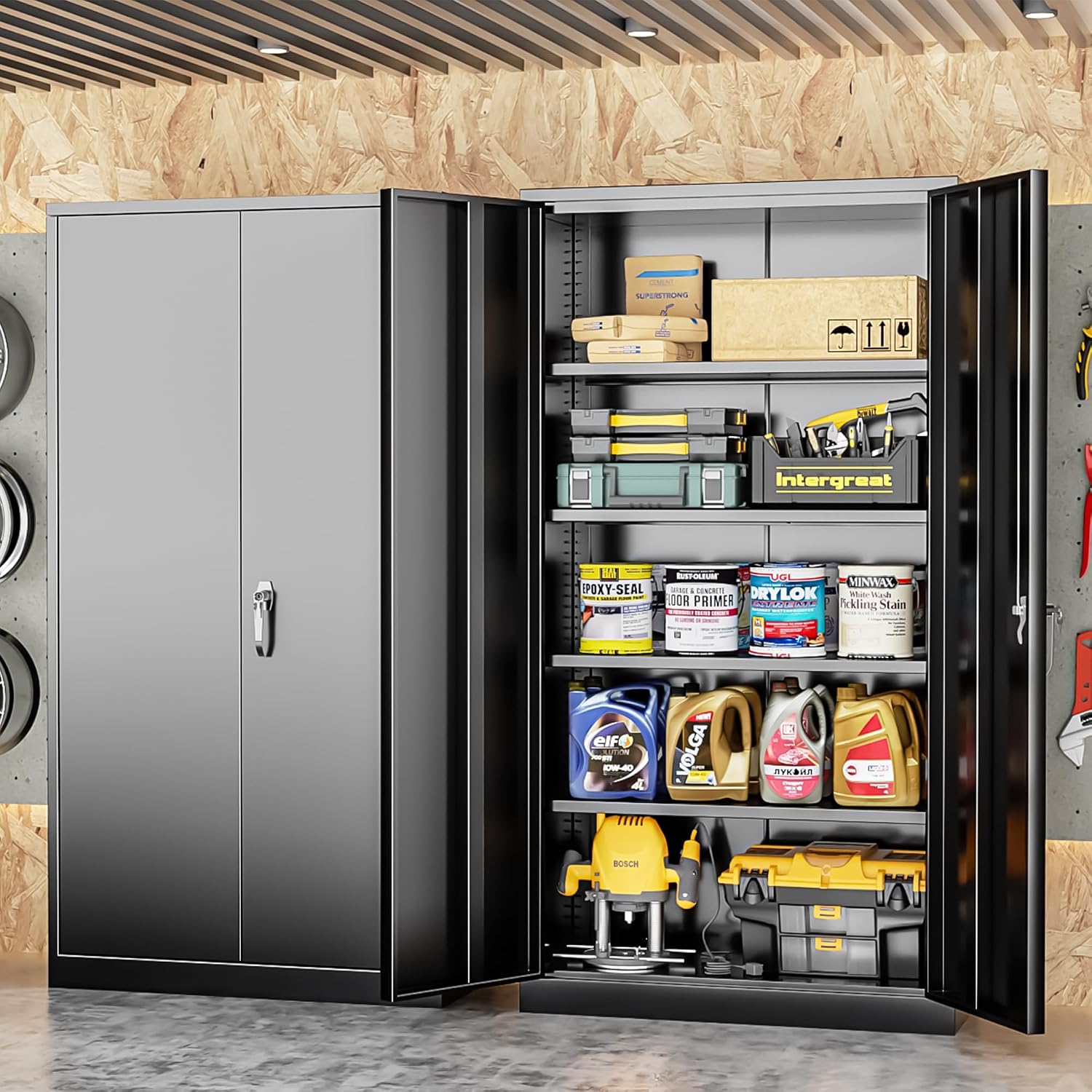 Black Lockable Steel Storage Cabinet Multi-scene Adjustable Shelves