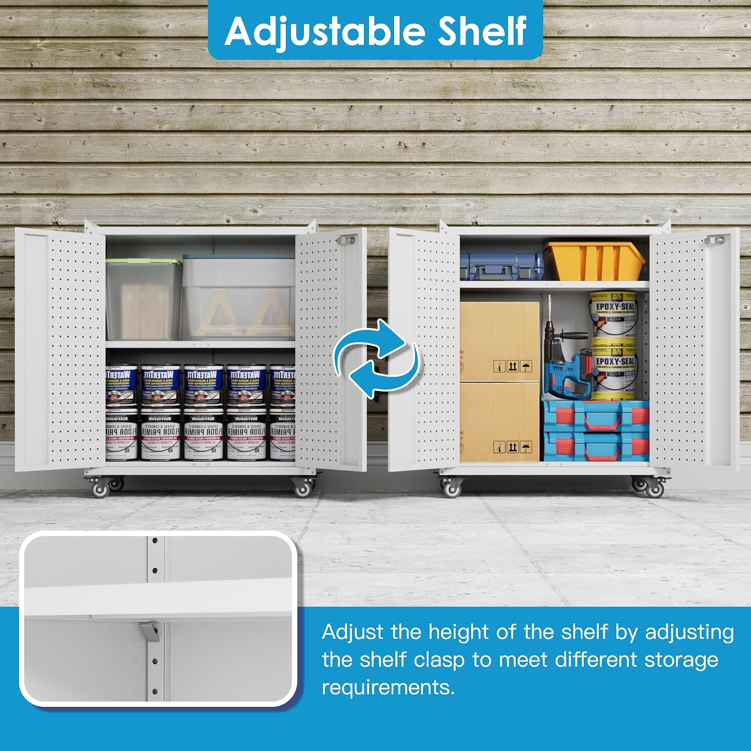 Rolling Steel Lockable Storage Cabinet Pegboard Adjustable Shelf