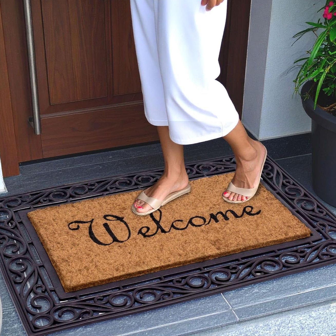 Classic Coir Welcome Doormat Vinyl Backed Heavy Duty Dirt Trapper