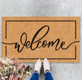 Natural Coir Welcome Doormat Rustic Brown Black Border Non Slip