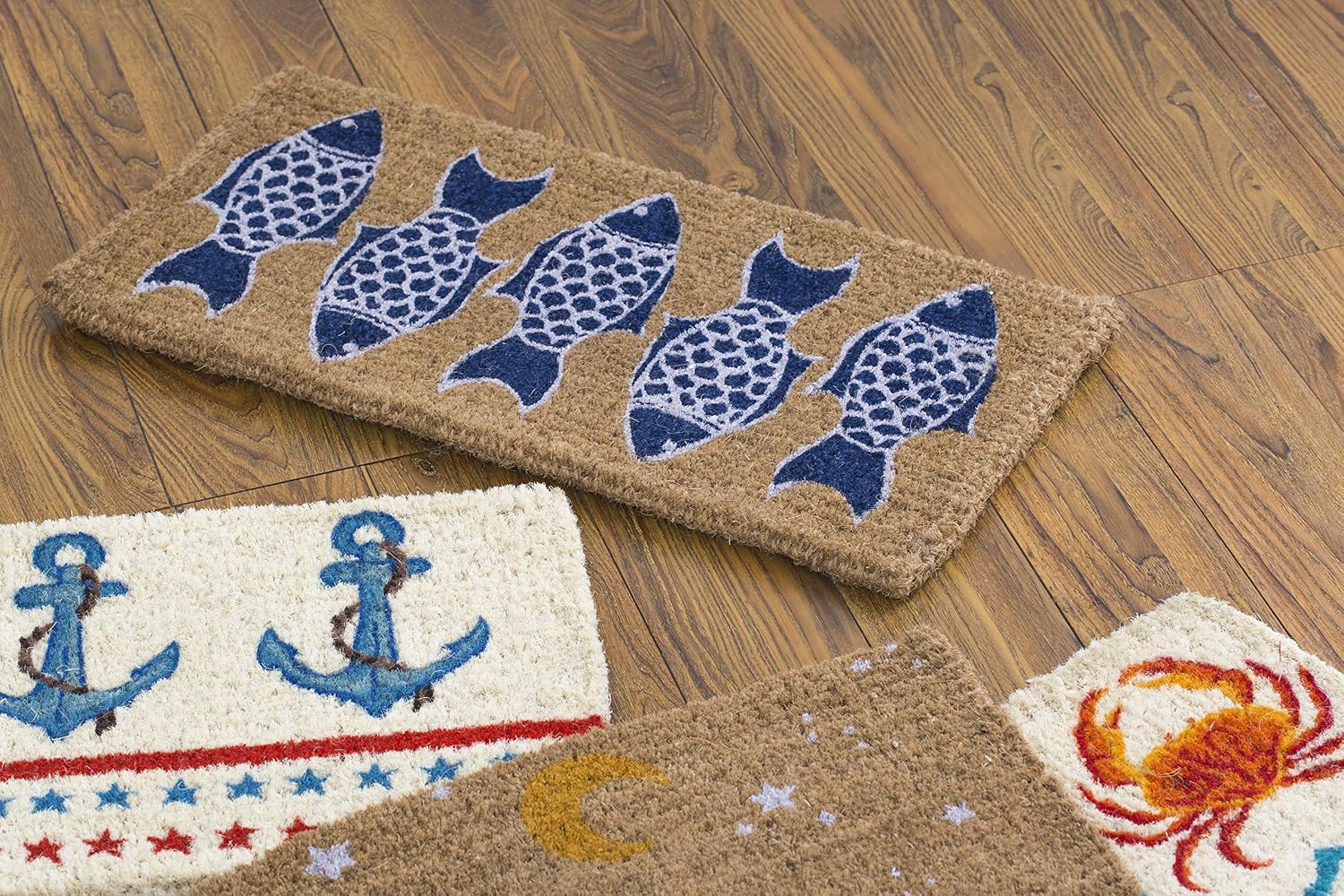 Natural Coir Welcome Doormat Decorative Fish Image Print