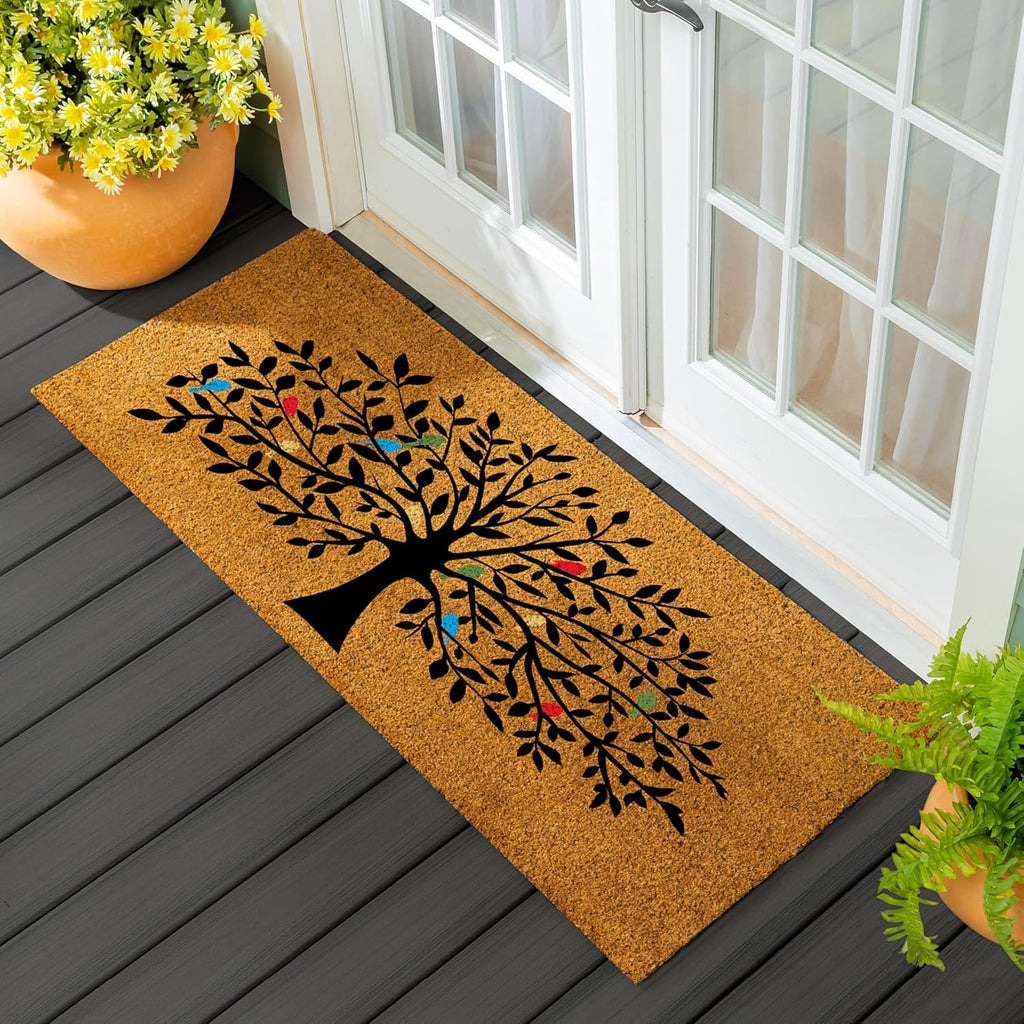 24x60 Tree of Life Coir Doormat Non Slip Multi Color Birds