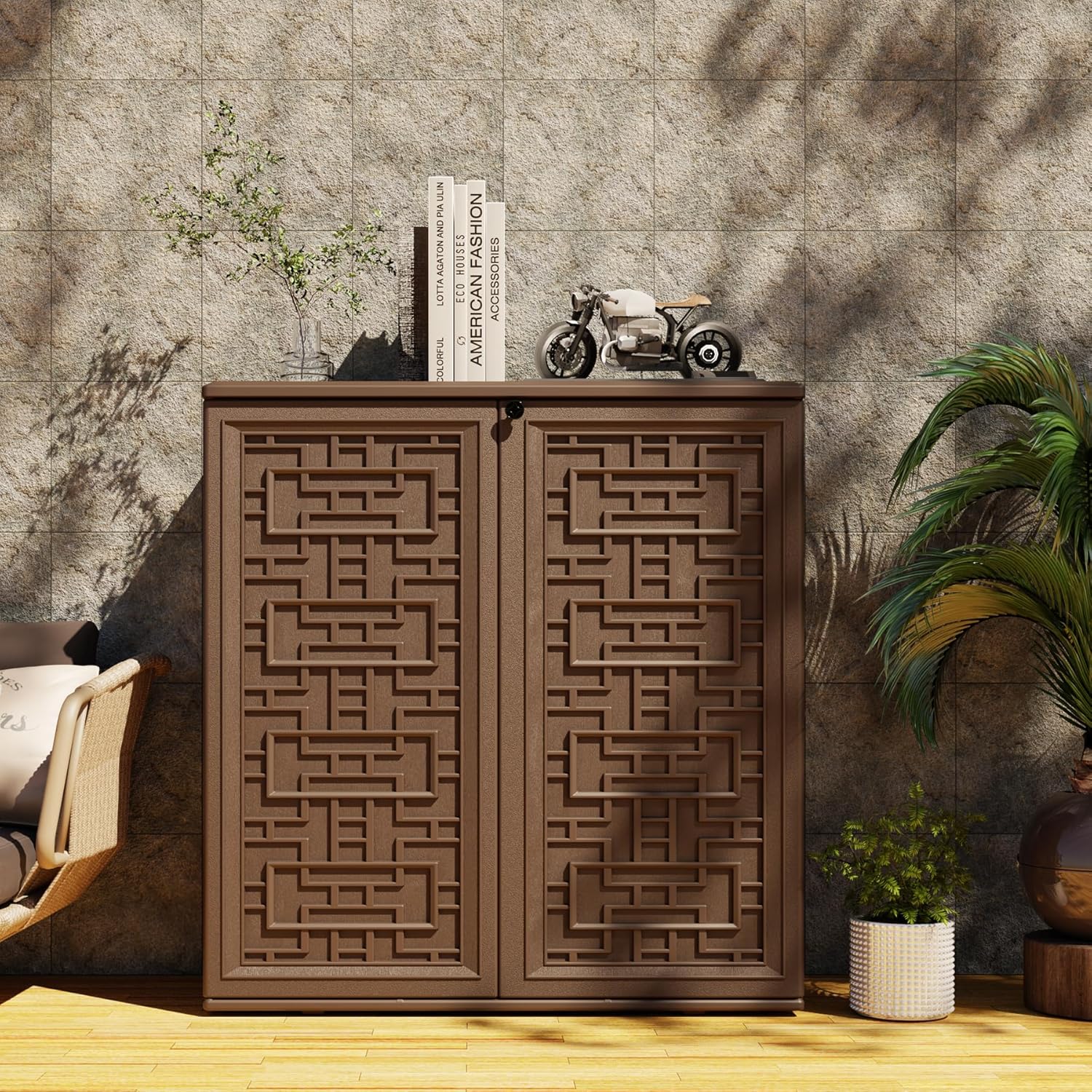 Brown Waterproof Plastic Cabinet Indoor Outdoor Storage Shelf
