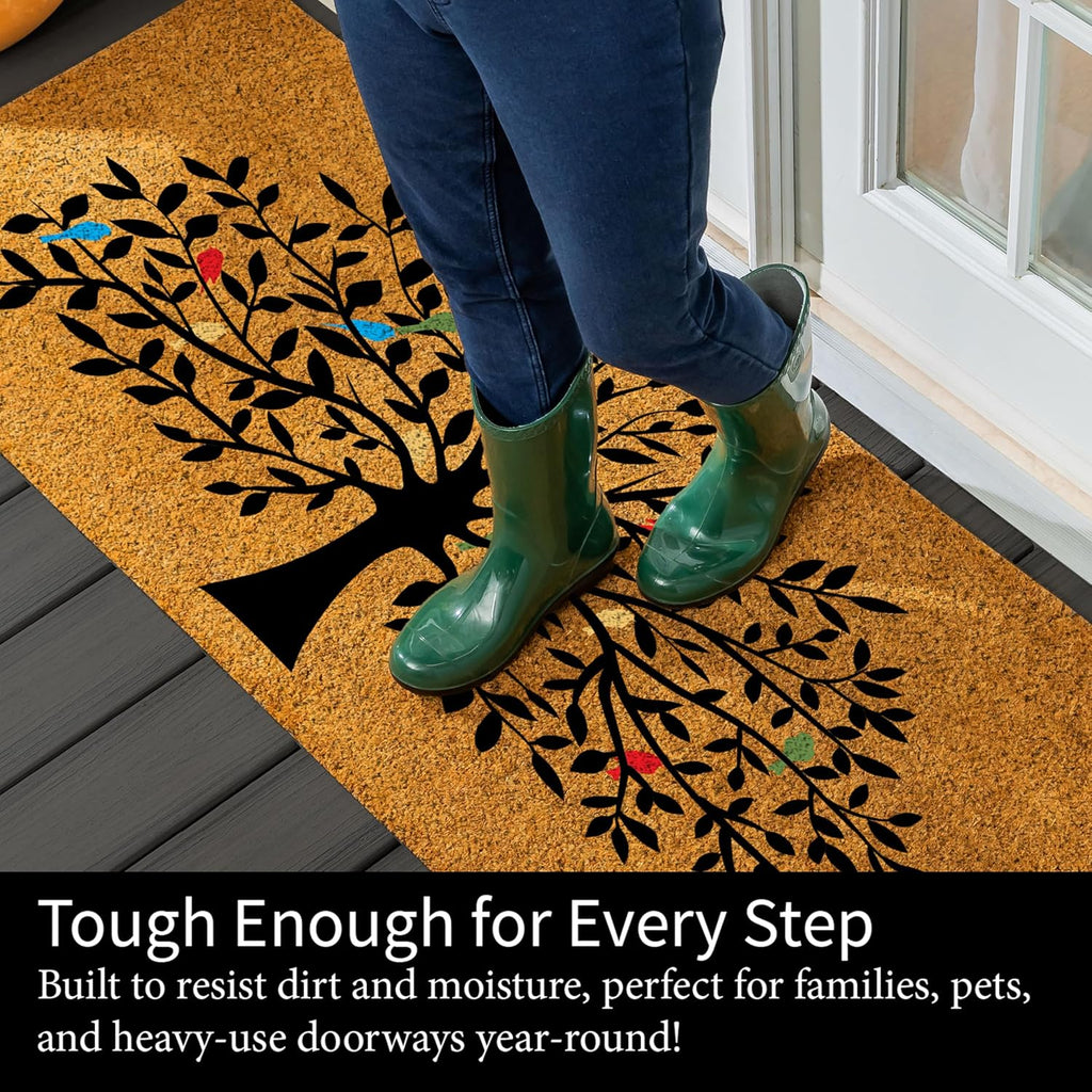 24x60 Tree of Life Coir Doormat Non Slip Multi Color Birds