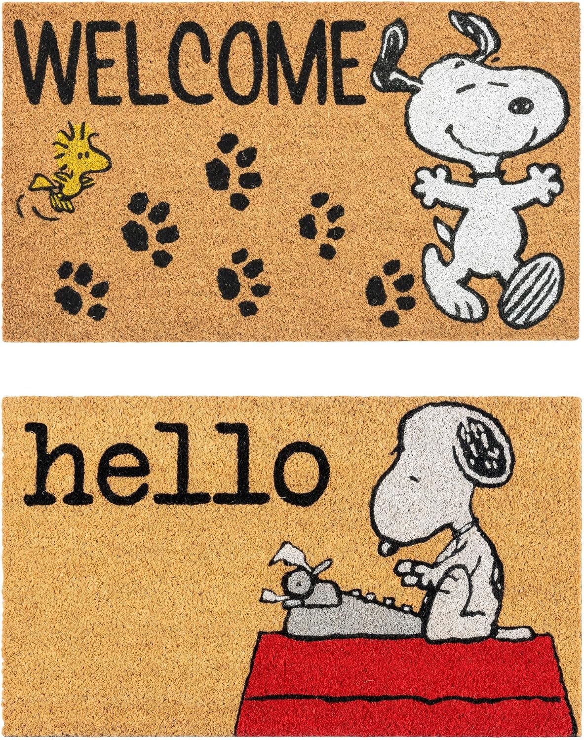 2 Pack Peanuts Snoopy Coir Welcome Doormat High Traffic