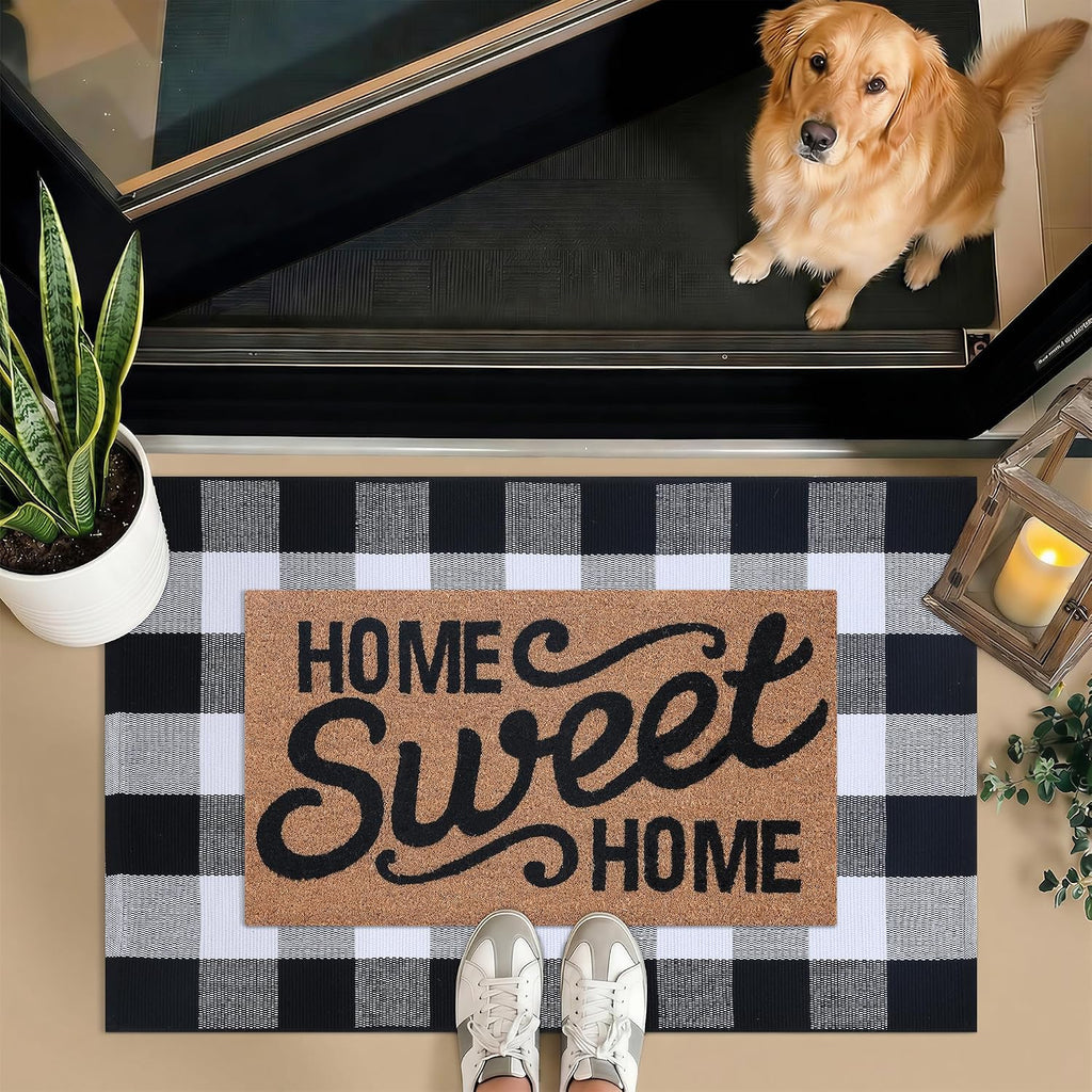 2 Pack Buffalo Plaid Coir Home Sweet Home Doormat