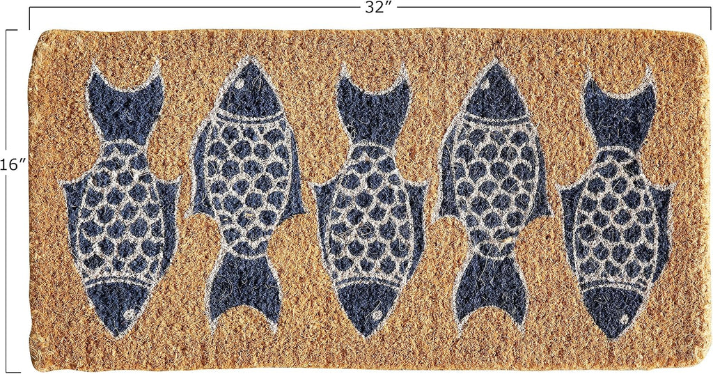Natural Coir Welcome Doormat Decorative Fish Image Print